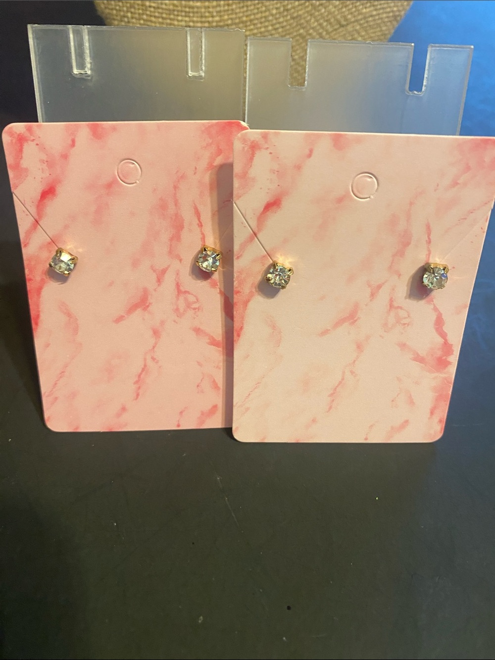 Crystal Stud Earrings on Pink Marble Cards